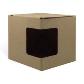 Коробка коричневая с окном, гофрированная, для стандартных кружек.