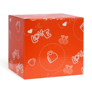 Коробка цветная с окном-сердце, подарочная, гофрированная, для стандартных кружек (Love). фото 1