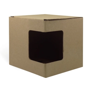 Коробка коричневая с окном, гофрированная, для стандартных кружек. фото 1